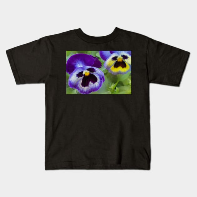 Blue Pansies Kids T-Shirt by mariola5